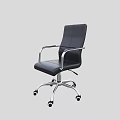 Modern Black Office Chair With Silver Metal Armrests And Swivel Caster Wheels