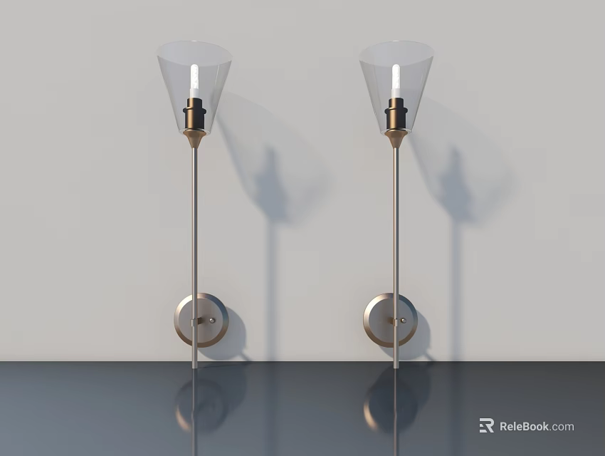 Modern Transparent Shade Wall Lamps Mounted On White Wall With Shadow Effects And Metal Stand 3d model 