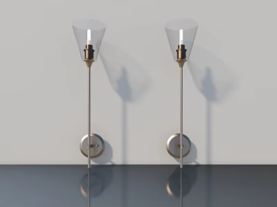 Modern Transparent Shade Wall Lamps Mounted On White Wall With Shadow Effects And Metal Stand 3d model