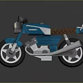 Retro Blue Toy Motorcycle With Yellow Headlights Black Seat And Silver Exhaust Pipe