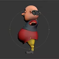 Animated Game Movie Character With Bald Head Mustache Glasses Red Shirt Blue Vest Arms Outstretched