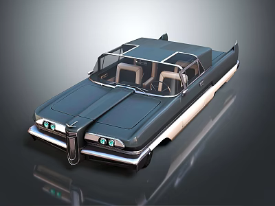 Vintage Blue Convertible Car With Classic Grille Green Headlights And Light Seats 3d model