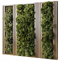 Decorative Ornament Set With Green Plant Wall And Wooden Stripes Background Vertical Greenery Design