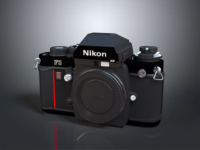 Black Nikon F3 Electronic Camera With Classic Design Mechanical Controls And Red Accent 3d model