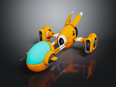 Futuristic Orange Spacecraft Featuring Blue Transparent Cockpit And Protruding Modules For Cosmic Exploration 3d model