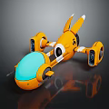 Futuristic Orange Spacecraft Featuring Blue Transparent Cockpit And Protruding Modules For Cosmic Exploration