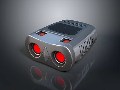 Night Landscape Featuring Silver Metallic Structure Red Circular Lights And Black Reflective Surface 3d model