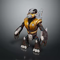 3D Model Of Creature Character With Golden Armor Masked Head White Claws And Spiked Back