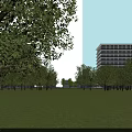 Modern Office Building Architecture With Glass Curtain Walls Parking Area And Surrounding Trees