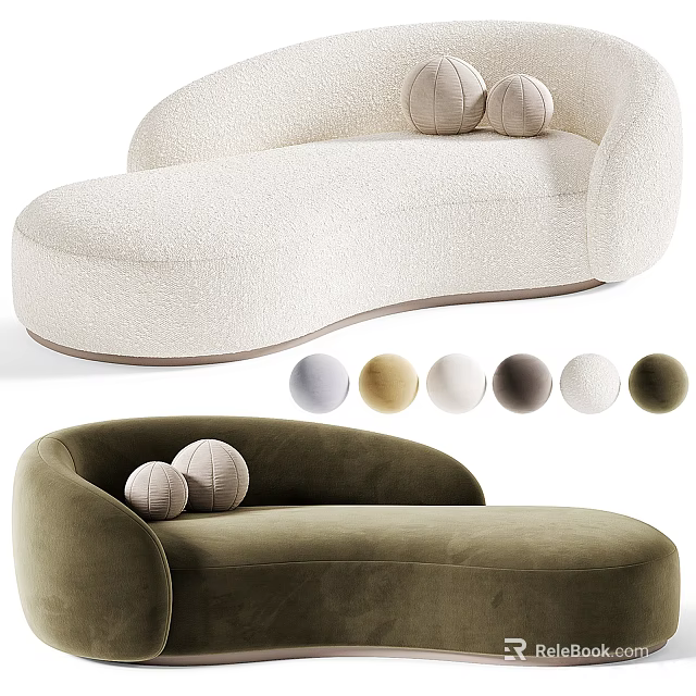 Modern Multi Seater Sofa with Curved Design Velvet Upholstery Round Pillows and Multiple Color Options 3d model 