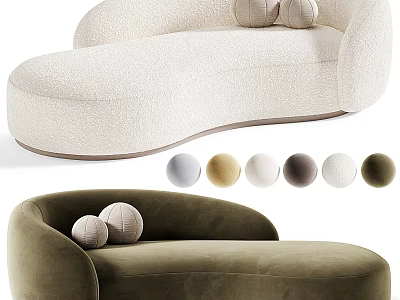 Modern Multi Seater Sofa with Curved Design Velvet Upholstery Round Pillows and Multiple Color Options 3d model