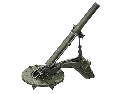 Historical Military Artillery Weapon With Long Barrel And Circular Base Mounting 3d model