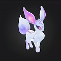 Cute Fantasy White Fox Character With Big Pink Purple Ears Red Eyes And Purple Tail