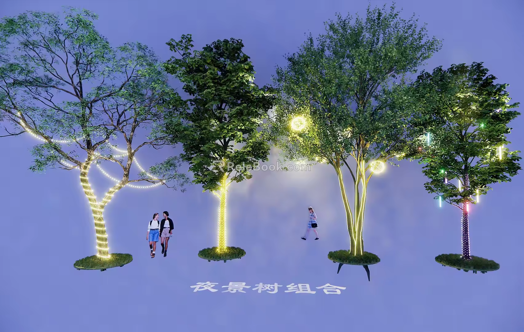 Night View Tree Combination Street Tree Landscape Light Glow Tree Light LED Color Light Atmosphere Light Hanging Tree Light Street Light 3d model