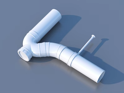 White Plastic Plumbing Fitting with Curved Design and Connection Parts for Household Drainage Systems 3d model