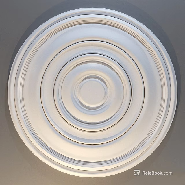 Decorative White Circular Ceiling Medallion With Concentric Rings Architectural Interior Design 3d model 