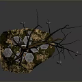 Wooden Tree Branch Ornament With Stone Cubes Base And Hanging Pendants