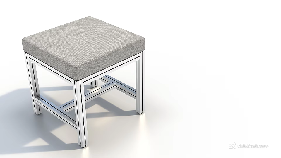 Modern Gray Padded Stool Featuring Metal Frame And Simple Design For Home Decor 3d model 