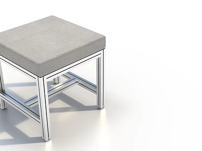 Modern Gray Padded Stool Featuring Metal Frame And Simple Design For Home Decor 3d model