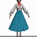 Woman In White Blouse Red Scarf And Blue Long Skirt With Glasses And High Heels