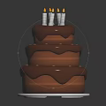 Multi Layered Birthday Cakes With Different Colored Frosting And Candles On Top