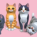 Cute Cartoon Cats In Various Colors And Different Poses On Pink Background