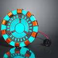 Industrial Equipment Circular Design With Blue Glowing Center Orange Modules And Wired Connection