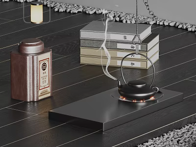 Traditional Chinese Tea Ceremony Set With Black Teapot Brown Caddy And Tray 3d model