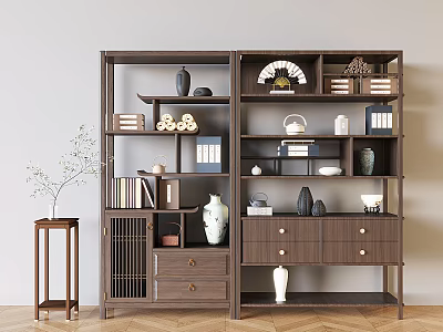 Wooden Chinese Style Display Shelf With Multiple Shelves Vases Books Drawers And Decorative Items 3d model
