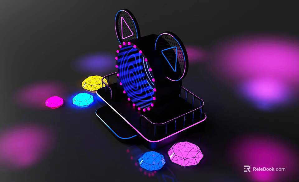 3D Rendered Neon Light Sculpture With Geometric Shapes And Colorful Reflections On Black Background 3d model 