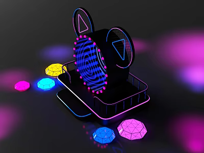 3D Rendered Neon Light Sculpture With Geometric Shapes And Colorful Reflections On Black Background 3d model