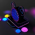 3D Rendered Neon Light Sculpture With Geometric Shapes And Colorful Reflections On Black Background