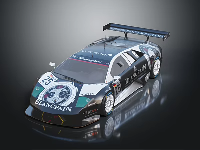 Black and White Racing Car with Rear Wing Blancpain Logo and Number 23 3d model