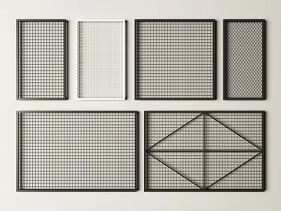Fence Panels With Various Grid And Diamond Pattern Designs In Black And White Colors 3d model