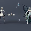 Elegant Fantasy Game Characters With Butterfly Wings White Outfit And Magic Staff