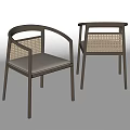 Modern Dining Chairs With Woven Backrest Light Colored Cushion And Dark Frame