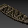 Vintage Wooden Boat With Seats And Wooden Planks On Gray Background