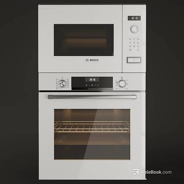BOSCH Built in Oven and Microwave Stacked as Modern Kitchen Appliances 3d model 