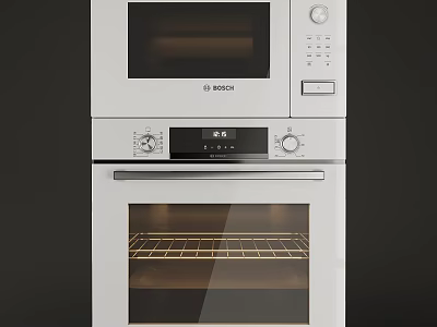 BOSCH Built in Oven and Microwave Stacked as Modern Kitchen Appliances 3d model