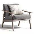 Modern Single Chair with Light Gray Fabric Wooden Armrests and Striped Cushion