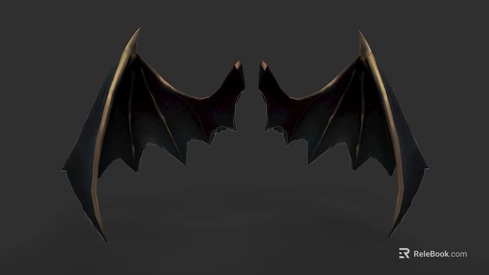 Bat Wings Design With Black And Gold Symmetric Pattern And Metallic Edges 3d model
