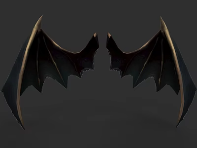 Bat Wings Design With Black And Gold Symmetric Pattern And Metallic Edges 3d model