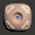 Cosmic Orbital Probe Featuring Metallic Spherical Body And Blue Core Surface Panels