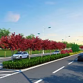 Road Facilities With Traffic Lanes Street Lamps Green Belts And Trees