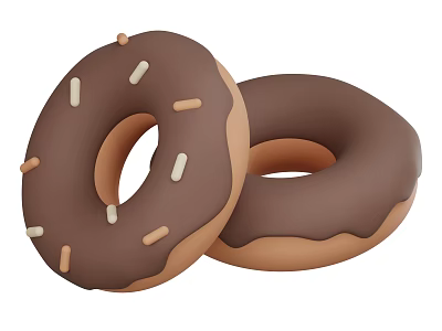 Two Delicious Chocolate Donuts Topped with White and Brown Sprinkles 3d model