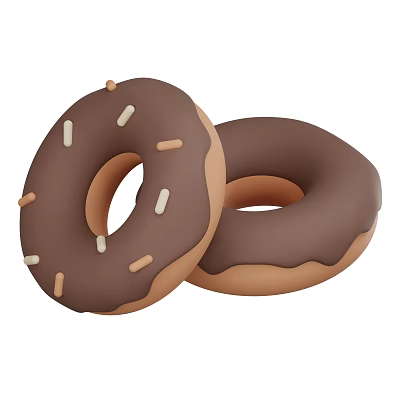 Two Delicious Chocolate Donuts Topped with White and Brown Sprinkles 3d model