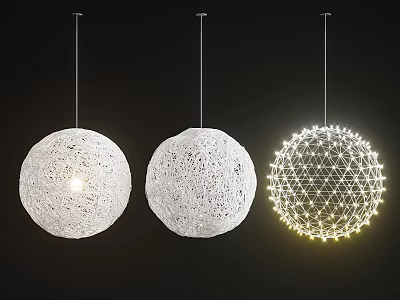 Unique Spherical Pendant Lights with Woven Texture and Illuminated Design for Modern Interior Spaces 3d model