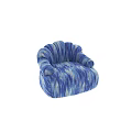 Elegant Blue And Gray Striped Single Sofa With Rounded Design And Curved Arms