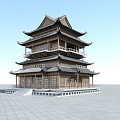 Chinese-style ancient building attic 3d model