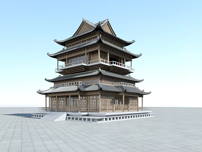 Traditional Chinese Ancient Architecture Multi Story Pavilion With Overhanging Eaves And Wooden Structure 3d model